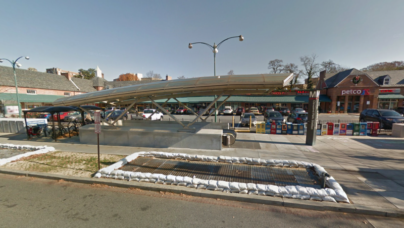 Sandbags shown around DC’s Cleveland Park station in a November 2015 Google Street View image